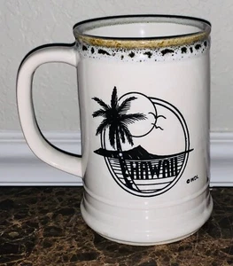 Vintage Hawaii Souvenir Tasse Palme Strand Ozean Sonne Vögel Wellen 3D Japan Made - Bild 1 von 2