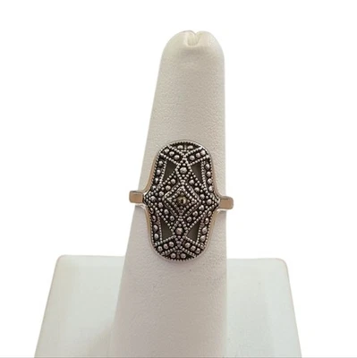 Exquisite Art Deco Style Marcasite & Silver Tone Ring - Size 7 - Image 1 of 4