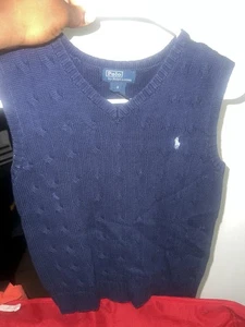 Boy's Polo Ralph Lauren Navy Cable Knit Sweater Vest Size 6 Pullover 100% Cotton - Picture 1 of 2