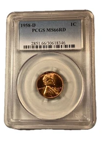 1958-D MS66RD PCGS Penny Lincoln Wheat Ear One Cent Coin ACTUAL PHOTOS OF COIN. - Picture 1 of 3