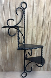 Vintage Black Twisted Metal 3-TIER Spiral Staircase Wall Display Shelf 22" Tall - Picture 1 of 10