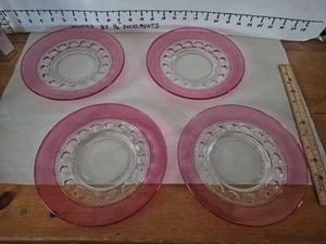 Vintage Kings Crown Cranberry Glass Salad Luncheon Plate 8.25" Thumbprint X 4 - Picture 1 of 10
