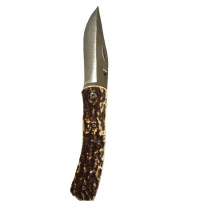Ozark Trail Hunting Knife Folding Pocket Clip Stag Finish 3" Blade Sharpie - Image 1 of 4