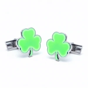 Im Dunkeln leuchtendes Kleeblatt Manschettenknöpfe St. Patrick's Day unverzichtbares Set - siehe Video - Bild 1 von 3