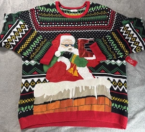 Holiday Time XXL Santa Christmas Sweater With Can Holder Pouch. New With Tags - Picture 1 of 9