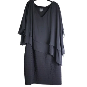 NWT Adrianna Papell Black Chiffon Dress Tiered Ruffle Sheer Plus 22W Cape - Picture 1 of 7