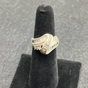 Vintage Sterling Silver Ring Channel Set CZ Baguettes & Marquise Swirl Size 5.5 - Picture 1 of 20