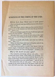 SEVENTH DAY ADVENTIST c1890 QUESTIONS ON THE COMING OF THE LORD Bridegroom Come - Picture 1 of 5