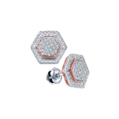 10k White Gold Diamond Cluster Rose-tone Hexagon Earrings 1/3 Ctw - Image 1 of 2