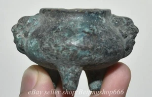 2" Old Chinese dynasty bronze ware Beast Head 2 legs Incense Burner Censer - Picture 1 of 7