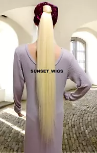 39" PONYTAIL HAIR PIECE EXTENSION WRAP ON EXTRA LONG STRAIGHT BLEACH BLONDE #613 - Picture 1 of 2