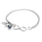 Sterling Silver Rolo Chain Infinity Chain with Cross Leaf & Pearl Charm Bracelet