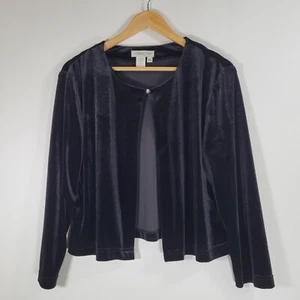 Vtg COLDWATER CREEK Velvet Cardigan XL Jewel Button Y2K Cropped Velour Stretch - Picture 1 of 8