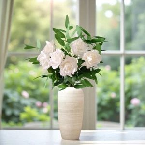 12pcs Artificial Natural White Rose Eucalyptus Leaves  Bouqute - Picture 1 of 12