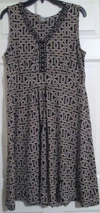 JM Collection Black Beige Geometric Print Sleeveless A-Line Dress Size M #366 - Picture 1 of 8