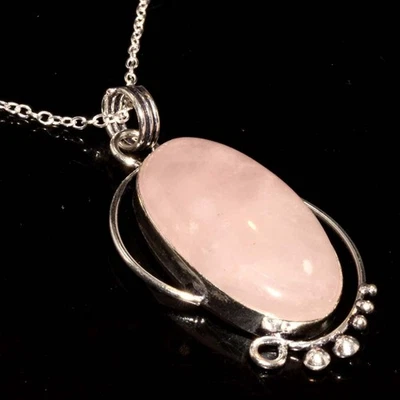 Enorme collar de cuarzo rosa enchapado en plata 925 17" listo para boda joyería GW Foto 1 de 3