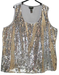 Lane Bryant Plus Size 22/24W Silver Sequin Tank Top Metallic Sparkle Party Glam - Picture 1 of 5