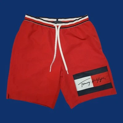 MENS SZ M * TOMMY HILFIGER BOARD SHORT SWIM TRUNKS * LOGO FLAG * RED/WHT/NVY - Image 1 of 2