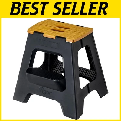 Compact 2-Step Stool for Adults - Foldable, Non-Slip Design in Black Bamboo - Image 1 of 4