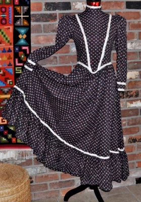 VESTIDO Vintage Calico Floral Maxi Pradera Cottagecore Azul Marino Hecho a Mano S/M Foto 1 de 4