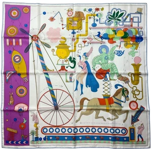 Hermes NEW Blanc/ Cyclamen Tea for Two 90cm Silk Scarf - Picture 1 of 6