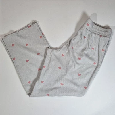 Calça Gap Feminina Pequena Cinza Micro Waffle Estampa de Coração Loungewear Pijama Sono - Imagem 1 de 4