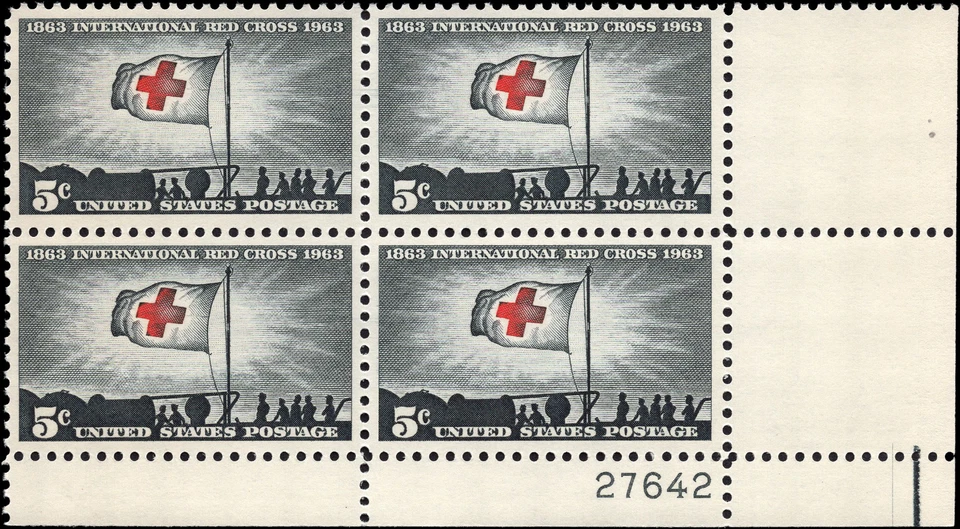 US Scott # 1239, Red Cross Centenary, Plate Block of (4) 1963 5¢ Stamps, MNH - Image 1 of 1