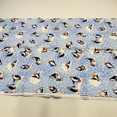 Acolchado en blanco tela algodón azul nieve invierno pingüinos 37x42 1 yarda Foto 1 de 4