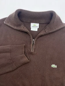 Lacoste Mens Devanlay 1/4 Zip Logo Mockneck Sweater Brown Sz XL Long Sleeve - Picture 1 of 10