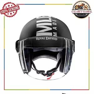 FIT FOR ROYAL ENFIELD MOTORCYCLE OPEN FACE MLG (V) HELMET MATTE BLACK/WHITE - Picture 1 of 7
