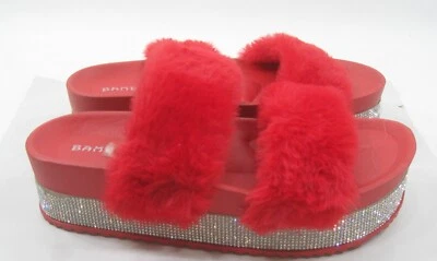 NUEVO BAMBÚ ROJO PELUDO Punta Abierta Diapositivas 2" PLATAFORMA Sandalia Zapatos MUJERES Talla 7 Foto 1 de 4