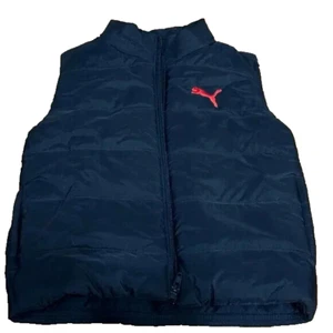 PUMA Quilted Puffer Boys Size XXS 3-4 Years Vest Black Full Zip Red Logo - Picture 1 of 6