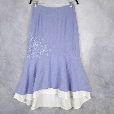 Two Star Dog TSD Linen Skirt Womens Medium Purple Embroidered Layered Flare - Image 1 of 4