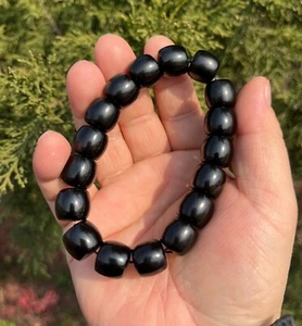 CERTIFIED 79.2g XIN JIANG HOTAN 100% NATURAL BLACK JADE HAND MADE BRACELETS - Picture 1 of 15