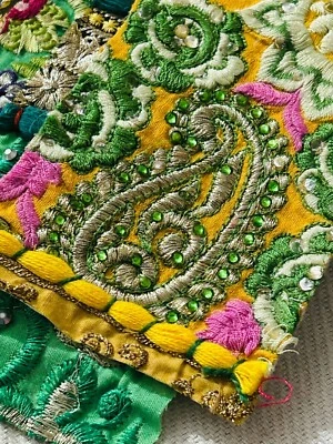 Vintage Handstitched Embroidered Fabric Scraps Hankie Slow Stitch Junk Journal - Image 1 of 4