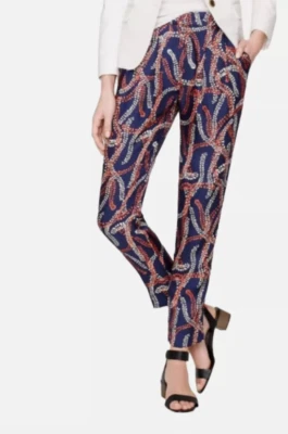 J. Pantalones de vestir Crew Collection 100 % seda coral azul marino estampado floral abstracto talla 4 Foto 1 de 4