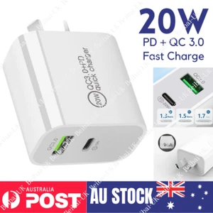 For iPhone 14/13/12/X 20W Fast Wall Charger USB C QC 3.0 Dual Port Power Adapter - Picture 1 of 14
