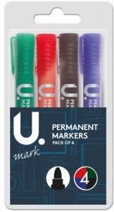 4 x Assorted Colour Permanent Marker Pens Ideal for Plastic Glass Metal DVD - Picture 1 of 3