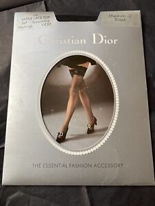 Christian Dior Vintage Black Satin Lace Top Self Supporting Stockings (Medium)