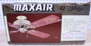 Nice New Old Stock NOS 42" MAXAIR Bright Brass Ceiling Fan W/ Faux Wood Blades - Picture 1 of 9