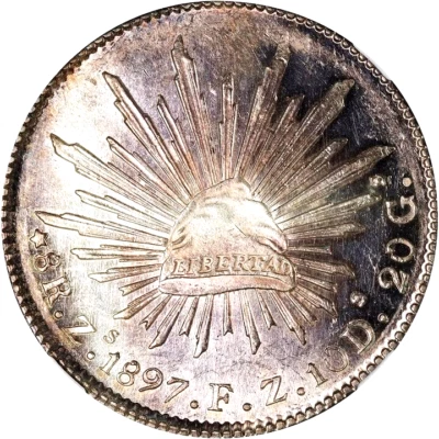 1897 Zs-FZ Mexico 8 Reales, NGC MS 63, KM-377.13, Attractive, Very Lustrous - Image 1 of 4
