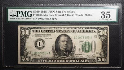 1928 FR2200 $ 500 HUNDRED DOLLAR  Federal Reserve**PMG 35** SAN FRANCISCO  G0318 - Image 1 of 2