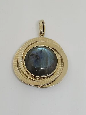 14k Yellow Gold Milor Labradorite And Druzy Quartz Reversible Pendant 8.6 Grams - Image 1 of 4