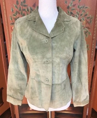 Brandon Thomas Green Leather Long Sleeve Three Button Blazer Women's Sz Small - Image 1 of 4
