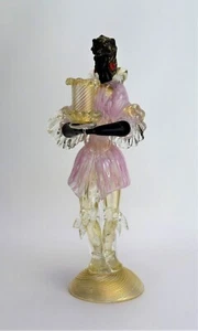 Murano Glass Candle Holder Latticino Blackamoor Figurine Vintage Art Glass - Picture 1 of 11