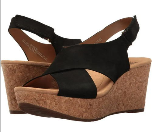 Sandalo donna Clarks Annadel Eirwyn taglia Scarpa plateau zeppa nabuk nero 7 5 W usata in ottime condizioni