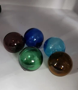 Vintage Colorful Reproduction Hand Blown Fishing Net Float Buoy Ball 2" Set Of 5 - Picture 1 of 6