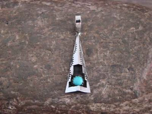 Native American Sterling Silver & Turquoise Shadow Box Pendant - Perry - Picture 1 of 5