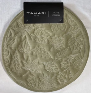 TAHARI TOVAGLIETTE FOGLIE DI VELLUTO VERDE 15 POLLICI ROTONDE NUOVE CON SCATOLA - Foto 1 di 2