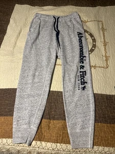 Y2K Abercrombie & Fitch Soft A&F Fleece Pants Sz Medium Jogger Grey Logo Moose - Picture 1 of 7